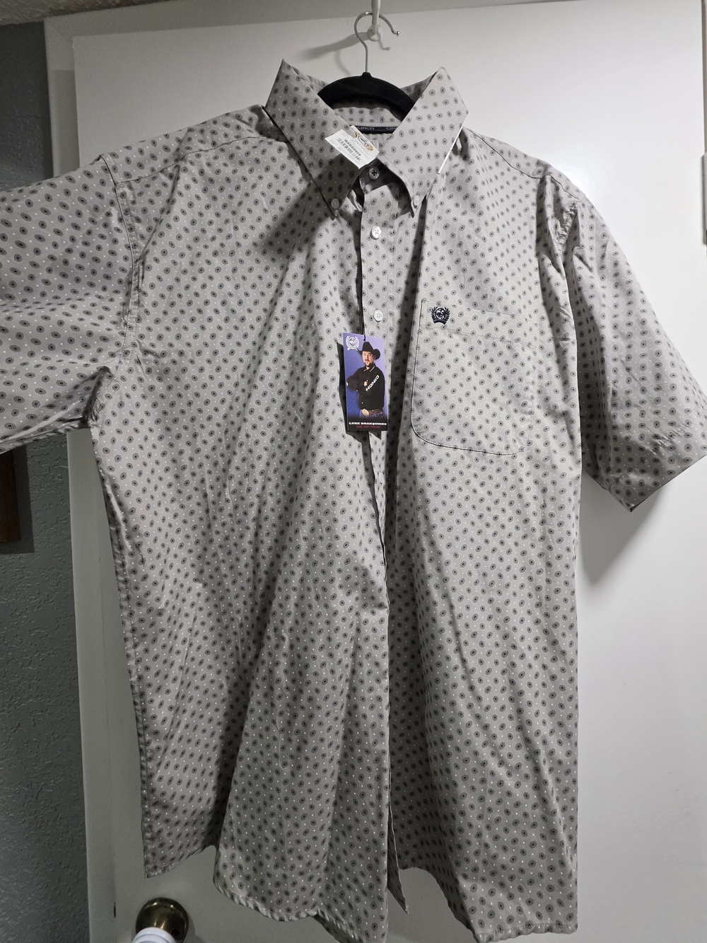 Cinch Men's Short Sleeve Button-Down Shirt in Light Gray with Micro Pattern
